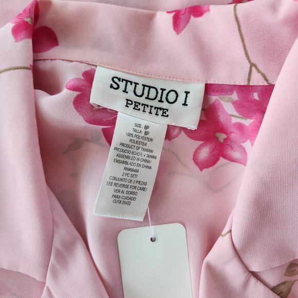 Vintage Y2K Studio I Pink Floral Sheer Button Down Blouse Tie Back S/M - Picture 9 of 10